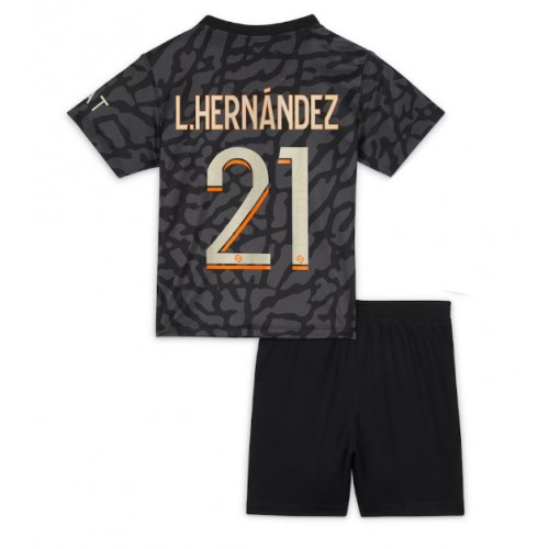 Fotballdrakt Barn Paris Saint-Germain Lucas Hernandez #21 Tredjedraktsett 2023-24 Kortermet (+ Korte bukser)